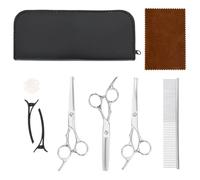 GeenYuu 7 Pcs Stainless Steel Dog Scissors Set with Straight, Curved and Thinning Scissors, Comb Hair Clips Adjuster Leather Case for Dog Cat Puppy Rabbit Horse Grooming