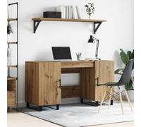 GeenYuu Artisan Oak Desk, 140 x 50 x 75 cm, Wood Material with Storage Space, Shelf, Doors, Matt, Ergonomic for Office, Home Office, Study and Children's Room