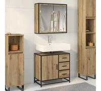GeenYuu Artisan Oak Wood Composite Bathroom Furniture Set with Vanity Unit and Mirror Cabinet Space Saving with Drawer and Shelf, Wall Mounted, Storage Space for Guest Toilet and Bathroom
