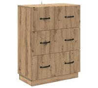 GeenYuu Artisan Oak Wood Composite Drawer Cabinet 66 x 34.5 x 87 cm with 3 Drawers and Lockable Doors, Versatile Storage Space for Living Room, Office, Bedroom and Hallway