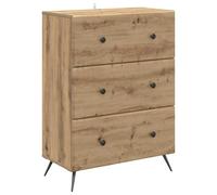 GeenYuu Artisan Oak Wood Composite Drawer Cabinet 66 x 34.5 x 90 cm with 3 Drawers and Compartments, Versatile Storage for Office, Bedroom, Hallway, Storage Space for Clothes, Tools, Documents