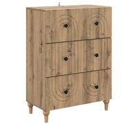 GeenYuu Artisan Oak Wood Composite Drawer Cabinet 66 x 34.5 x 90 cm with 3 Drawers, Versatile Storage for Living Room, Office, Bedroom, Storage Space and Order