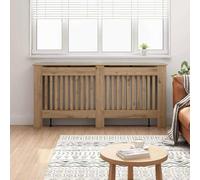 GeenYuu Artisan Oak Wood Radiator Cover 172 x 19 x 81.5 cm with Shelf, Vertical Slatted Design for Efficient Heat Flow, Protection for Children and Pets