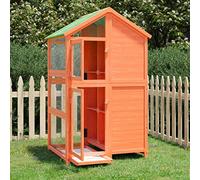 GeenYuu Aviary Brown Solid Pine Wood 97 x 81 x 152 cm with Waterproof Roof, Wire Mesh and Extendable Base Tray for Budgies, Canaries, Parrots, Cockatiels, Fink