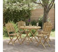 GeenYuu Bamboo Garden Chair Set of 4 Foldable Stable for Balcony Patio and Outdoor Space-Saving Adjustable with Natural Surface Ideal as a High-Backed Lounge Chair for Indoor and Outdoor Use
