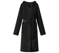 GeenYuu Bathrobe Hoodie Black Flannel Made of Soft Material with Extra Warm Hood and Practical Pocket, Size S, Lightweight and Portable for Cosy Homewear and Relaxed Winter Days