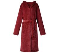 GeenYuu Bathrobe Hoodie Bordeaux Red Flannel Size L with Extra Warm Hood and Practical Pocket Lightweight Portable Leisure Suit for Cosy Winter Evenings and Relaxed Feeling Good