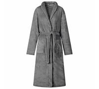 GeenYuu Bathrobe without hood dark grey made of soft flannel, size M, lightweight leisure suit for men and women, ideal as loungewear and leisure suit for relaxing and feeling good at home