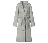 GeenYuu Bathrobe without hood grey L made of soft flannel 120 x 116 cm with practical pocket for home winter comfort and cosy well-being in loungewear leisure suit