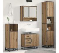 GeenYuu Bathroom Furniture Set, Artisan Oak Wood Material with Sink Cabinet, Mirror Cabinet, Tall Cabinet, Shelf, Wall-Mounted, Standing, Space-Saving Storage Space for Guest Toilet and Bathroom