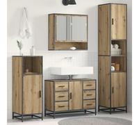 GeenYuu Bathroom Furniture Set, Artisan Oak Wood Material with Sink Cabinet, Mirror Cabinet, Tall Cabinet, Shelf, 3-Piece Space-Saving with Drawer for Bathroom, Guest, Toilet Storage