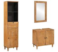 GeenYuu Bathroom Furniture Set, Brown Wood Material with Sink Cabinet, Tall Cabinet and Mirror, Storage Space with Drawer, Wall Mounting and Shelf, Space-Saving for Guest Toilet and Bathroom