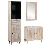 GeenYuu Bathroom Furniture Set White Wood Material with Sink Base Cabinet Tall Cabinet and Mirror Cabinet Storage Space with Drawer, Wall Mounting and Shelf, Space-Saving for Guest Toilet and Bathroom