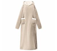 GeenYuu Beige Fleece and Flannel Blanket Hoodie, Oversized Size M with Extra Warm Hood, Practical Pocket, Lightweight, Ideal for Relaxing at Home, Winter and Cosy Couch Time