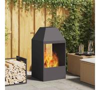 GeenYuu Black Steel Fire Pit, 50 x 50 x 100 cm, Rectangular Fireplace for Garden, Patio, Outdoor, Heat Source for Cosy Evenings with Stylish Design and Durable Workmanship