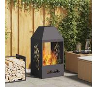 GeenYuu Black Steel Fire Pit, 50 x 50 x 100 cm, Rectangular for Garden, Patio, Outdoor with Modern Flame and Warmth, Ideal for Heating and Cosy Ambience on Cold Evenings