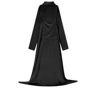 GeenYuu Blanket hoodie black made of soft flannel, 210 x 150 cm, with practical pocket and extra warm hood, lightweight and portable leisure suit for cosy winter evenings at home