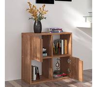 GeenYuu Bookcase Brown Oak Look 60 x 27.5 x 59.5 cm Wood Material with 2 Doors, 2 Open Compartments, Storage Space for Living Room, Office, Bedroom, Versatile Shelf for Storage and Decoration