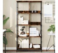 GeenYuu Bookcase Smoked Oak Wood Material 78.5 x 33 x 153 cm with 8 Compartments Steel Frame Storage Space for Living Room Office Bedroom Hallway Storage Decorative Folder CD DVD Shelf