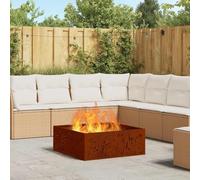 GeenYuu Brown Fire Pit, Weatherproof Steel, 80 x 80 x 30 cm, Robust Fire Bowl for Garden and Patio, Decorative Heat Source for Cosy Evenings Outdoors