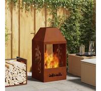 GeenYuu Brown Weather Steel Fire Pit, 50 x 50 x 100 cm, Rectangular Fireplace for Garden, Patio, Outdoor with Stylish Warmth and Decorative Flame for Cosy Outdoor Evenings