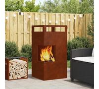 GeenYuu Brown Weatherproof Steel Fire Pit, 50 x 50 x 100 cm, Rectangular for Garden, Patio, Outdoor, Warmth and Cosy Atmosphere on Cool Evenings
