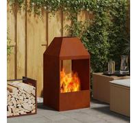 GeenYuu Brown Weatherproof Steel Fire Pit, 50 x 50 x 100 cm, Rectangular Wood Fireplace for Garden, Patio, Outdoor, Elegant Heat Source with Heat-resistant Design and Stylish Flame