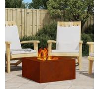 GeenYuu Brown Weatherproof Steel Fire Pit, 60 x 60 x 30 cm, Rectangular, for Garden, Patio and Outdoor, Efficient Air Circulation, Heat Resistant, Cosy Heat and Flames