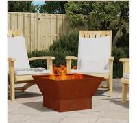 GeenYuu Brown Weatherproof Steel Fire Pit 60 x 60 x 35 cm Square for Garden Patio Outdoor with Heat-resistant Metal and Modern Shape for Cosy Warmth and Stylish Ambience