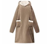 GeenYuu Camel Fleece and Flannel Blanket Hoodie, Oversized Loungewear with Extra Warm Hood, Practical Pocket, Lightweight and Soft, Ideal for Relaxing at Home in Winter