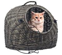 GeenYuu Cat Transport Basket Grey Natural Willow 60 x 45 x 45 cm with Loop, Breathable and Safe for Travel, Veterinary Visits, Car and Outdoor Use