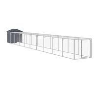 GeenYuu Chicken Cage with Run Anthracite Galvanised Steel 117 x 1017 x 123 cm Robust Metal Enclosure for Chickens Rabbit Hutch Small Animal Cage with Protective Roof and Outdoor Enclosure for Garden