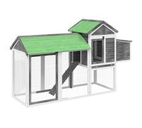 GeenYuu Chicken Coop Grey Solid Pine 193 x 65 x 117 cm with Nesting Box and Waterproof Roof for Small Animal Cage and Outdoor Enclosure in the Garden, Ideal as a Rabbit Hutch / Guinea Pig Cage