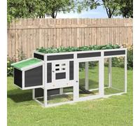 GeenYuu Chicken Coop Grey Solid Pine 204 x 50 x 84 cm with Nesting Box and Ramp, Weatherproof Roof, Versatile Small Animal Cage for Garden and Outdoor Use