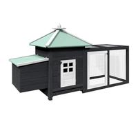 GeenYuu Chicken Coop with Laying Nest, Grey, Solid Fir Wood, 190 x 72 x 102 cm with Large Spout and Galvanised Steel Mesh for Garden, Outdoor, Small Animal Cage and Protection