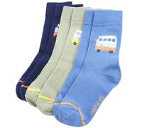 GeenYuu Children's Socks 5 Pairs EU 26-29 Cotton with Bus and Stripe Pattern, Non-Slip, Soft, Warm, for Girls and Boys in Nursery, Ideal for Sports, Crawling, Summer and Winter