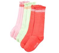 GeenYuu Children's Socks 5 Pairs EU 26-29 Cotton with Ruffles in Coral Pink, Pale Green, Light Orange, Non-Slip, Soft, Warm for Girls, Boys, Toddlers, Everyday Nursery, 5 Pairs