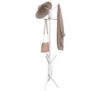 GeenYuu Coat Stand White Powder Coated Iron 176 cm High with 9 Hooks for Hallway Bedroom Living Room Sturdy Clothes Rack with Wooden Ball Ends for Jacket Coat Bag