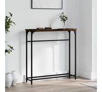 GeenYuu Console Table Smoked Oak Wood Material 75 x 19.5 x 75 cm with Metal Frame Adjustable Legs Hallway Living Room Side Table Storage Space Storage Decorative Table