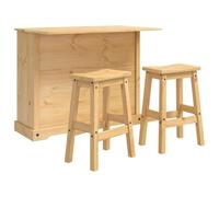 GeenYuu Corona Kitchen Island Set, 3-Piece Honey Wax, Solid Pine Wood with Folding Worktop, Storage Space, Drawers and Bar Stools for Kitchen, Dining Room, Worktop, Mobile and Expandable