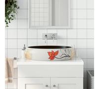 GeenYuu Countertop Wash Basin Ceramic Multicoloured Oval 59 x 40 x 15 cm Handmade with Drain Hole for Bathroom Guest Toilet Washbasin Space-Saving and Stylish