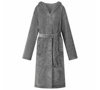 GeenYuu Dark Grey Flannel Hooded Bathrobe with Extra Warm Hood and Practical Pocket, Ideal as Loungewear, Homewear for Cosy Winter Days
