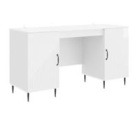 GeenYuu Desk High Gloss White 142.5 x 50 x 75 cm Wood Material with Storage Space and Shelf, Computer Desk Office Home Office Work Table Laptop Shelf Ergonomic Space Saving