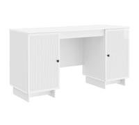 GeenYuu Desk High Gloss White Wood Material 142.5 x 50 x 75 cm with Shelf Storage Space for Office Home Office Study Versatile Computer Desk Laptop Work Table