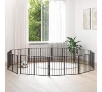 GeenYuu Dog Gate Pack of 10 Black Galvanised Steel 100 x 60 cm Foldable and Space Saving for Puppy and Dog Safe Run Versatile Grid for Indoor and Outdoor Use
