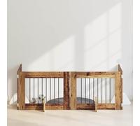 GeenYuu Dog Gate with Stands 4 Pieces Old Wood Material 80 x 60 cm Foldable Rectangular for Indoor Use Dog Kennel Gate Playpen Barrier Escape Proof Transport Camping
