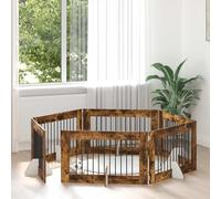 GeenYuu Dog Gate with Stands Foldable 6 Pieces Smoked Oak 100 x 60 cm Metal Mesh Fence for Indoor Run Puppy Protection and Barrier in the Home and Apartment
