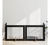 GeenYuu Dog Gate with Stands Made of Metal and Wood Material, 4-Piece Foldable Dog Gate 100 x 80 cm, Black Oak Look, Escape Proof Playpen for Home, Garden, Camping, Animal Husbandry