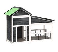 GeenYuu Dog Kennel Grey Solid Pine Wood 143 x 60.5 x 109 cm with Waterproof Roof Large Entrance for Dogs Cats Small Animals Safe Outdoor and in the Garden