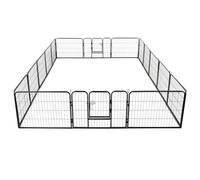 GeenYuu Dog Playpen Made of Powder-Coated Steel, 16 Panels, 60 x 80 cm, Black with 2 Doors, Weatherproof, Robust for Indoor and Outdoor Use, Ideal as a Puppy Run and Dog Kennel in the Garden